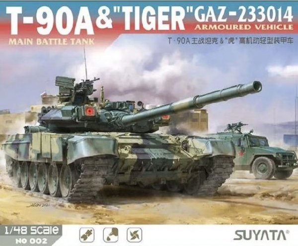 Suyata NO-002 T-90A Main Battle Tank &amp; &quot;Tiger&quot; Gaz-233014 Armoured Vehicle 1/48