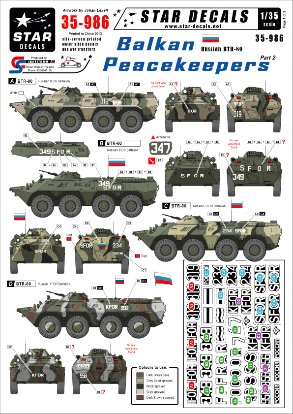 Star Decals 35-986 Balkan Peacekeepers #2 Russian BTR-80 1/35