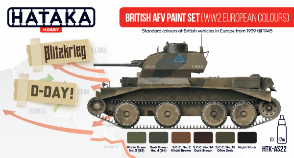 Hataka HTK-AS22 British AFV paint set (WW2 European colours) (6x17ml)