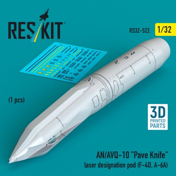 RESKIT RS32-0522 AN/AVQ-10 "Pave Knife" laser designation pod (1 pcs) (F-4D, A-6A) (3D Printed) (1/32)