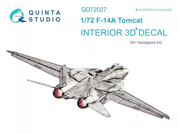 Quinta Studio QD72027 F-14A 3D-Printed &amp; coloured Interior on decal paper (for Hasegawa kit) 1/72