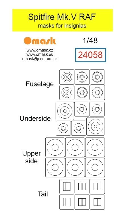 Omask 24058 Spitfire Mk.V RAF masks for insignias 1/48