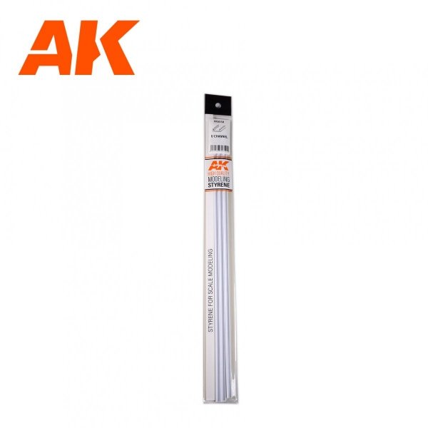 AK Interactive AK6558 CHANNEL 6.0 WIDTH X 350MM – STYRENE U CHANNEL – (3 UNITS)
