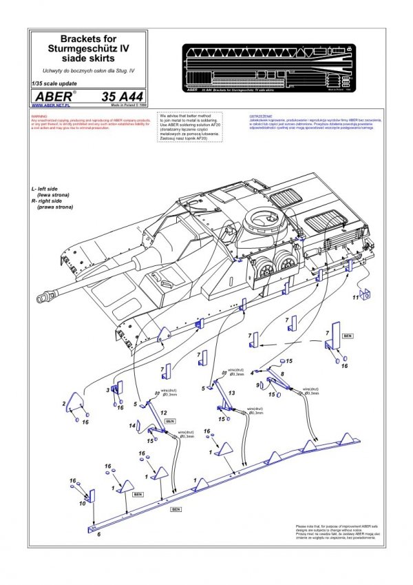Aber 35A044 Uchwyty do bocznych osłon dla Stug-a IV (1:35)