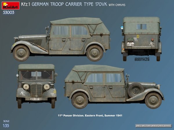 MiniArt 53003 Kfz.1 GERMAN TROOP CARRIER TYPE 170VK WITH CANVAS 1/35