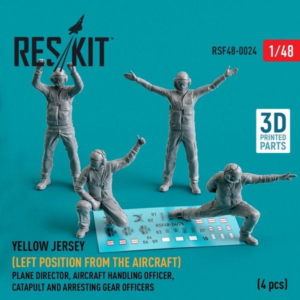 RESKIT RSF48-0024 YELLOW JERSEY (LEFT POSITION FROM THE AIRCRAFT) PLANE DIRECTOR, AIRCRAFT HANDLING OFFICER, CATAPULT AND ARRESTING GEAR OFFICERS (4 PCS) (3D PRINTED) 1/48