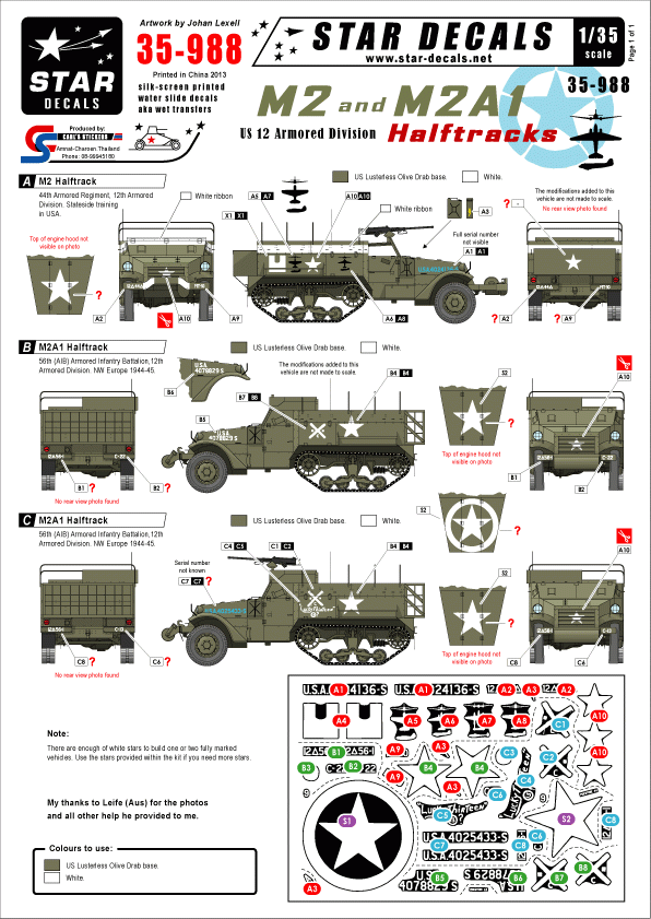 Star Decals 35-988 US M2 and M2A1 Halftracks 1/35