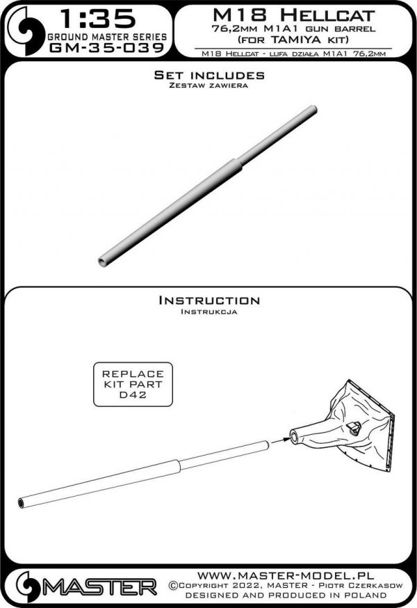 Master GM-35-039 M18 Hellcat - lufa działa M1A1 76,2 mm (do modelu Tamiya) 1/35