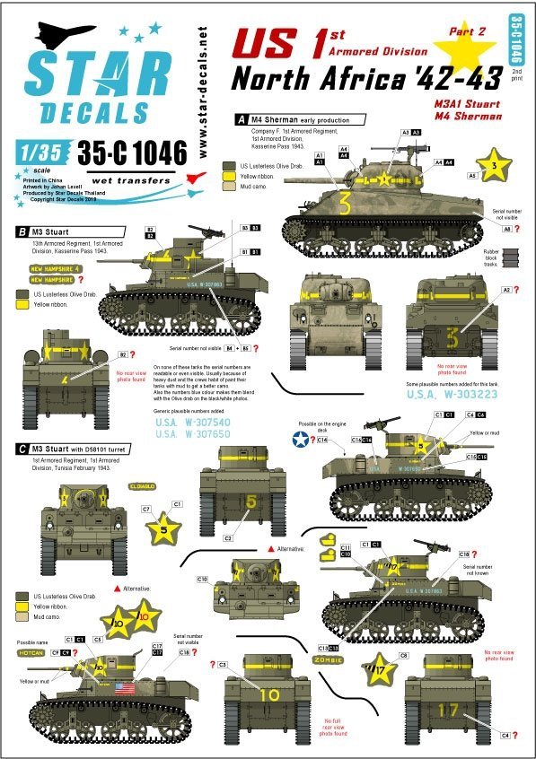 Star Decals 35-C1046 US in North Africa 1942-43 # 2 1/35