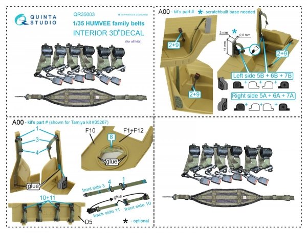 Quinta Studio QR35003 HUMVEE family belts, 3D-Printed &amp; coloured on decal paper (all kits) 1/35