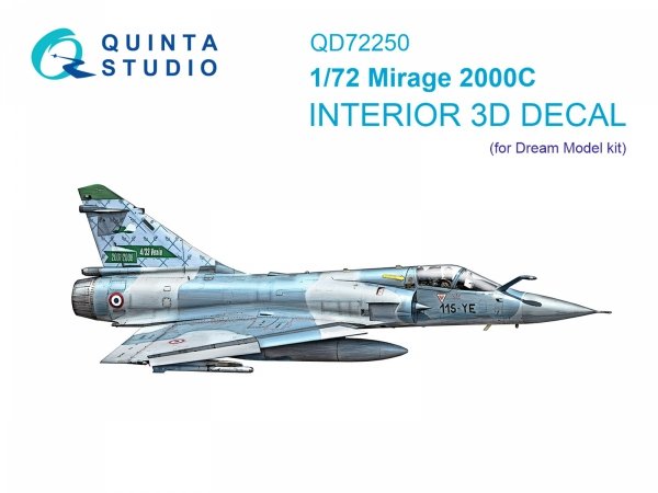 Quinta Studio QD72250 Mirage 2000C 3D-Printed &amp; coloured Interior on decal paper (Dream Model) 1/72