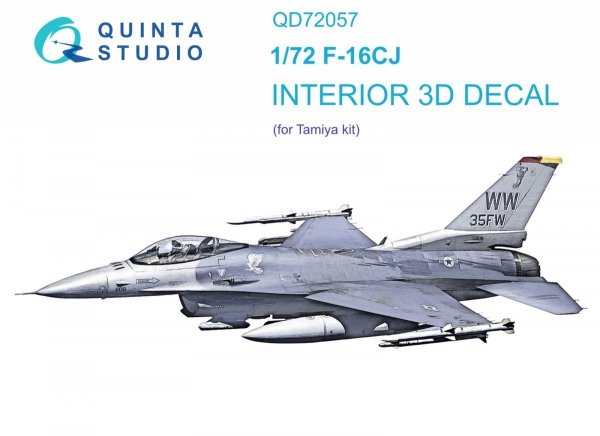 Quinta Studio QD72057 F-16CJ 3D-Printed &amp; coloured Interior on decal paper (Tamiya) 1/72
