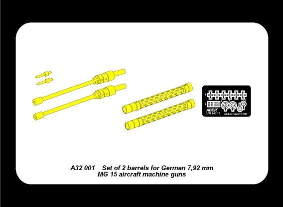Aber A32001 Set of 2 barrels for German 7,92 mm MG 15 aircraft machine guns (1:32)