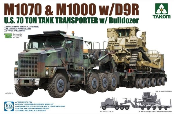 Takom 5002 U.S. M1070 &amp; M1000 w/D9R U.S. 70 Ton Tank Transporter w/Bulldozer 1:72