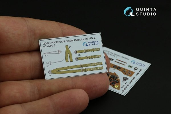 Quinta Studio QD32134 Gloster Gladiator Mk I 3D-Printed &amp; coloured Interior on decal paper (ICM) 1/32