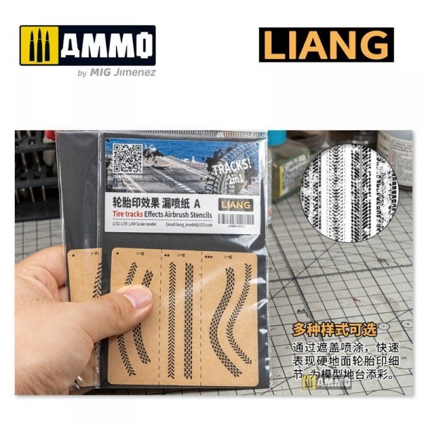 Liang 0010 Tire Tracks Effects Airbrush Stencils A