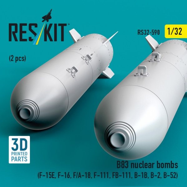 RESKIT RS32-0590 B83 nuclear bombs (2 pcs) (F-15E, F-16, F/A-18, F-111, FB-111, B-1B, B-2, B-52) (3D Printed) (1/32)