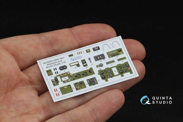 Quinta Studio QD35083 A6M2 Zero (Mitsubishi Prod.) 3D-Printed &amp; coloured Interior on decal paper (Border Model) 1/35