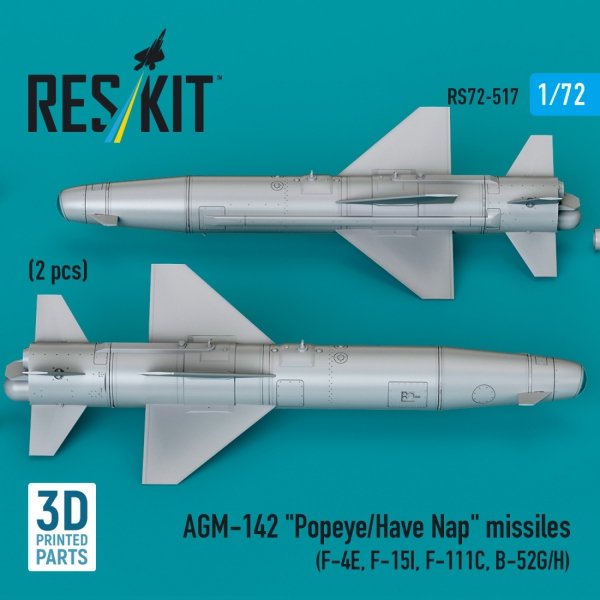 RESKIT RS72-0517 AGM-142 &quot;Popeye/Have Nap&quot; missiles (2 pcs) (3D Printed) 1/72