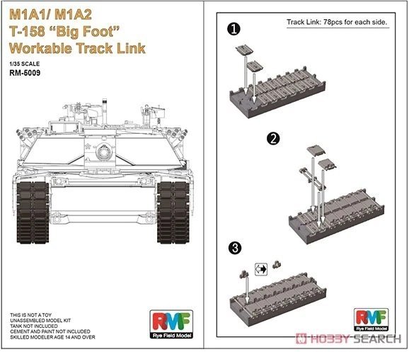 Rye Field Model 5009 M1A1/M1A2 T-158 &quot;Big Foot&quot; Workable Track Link 1/35
