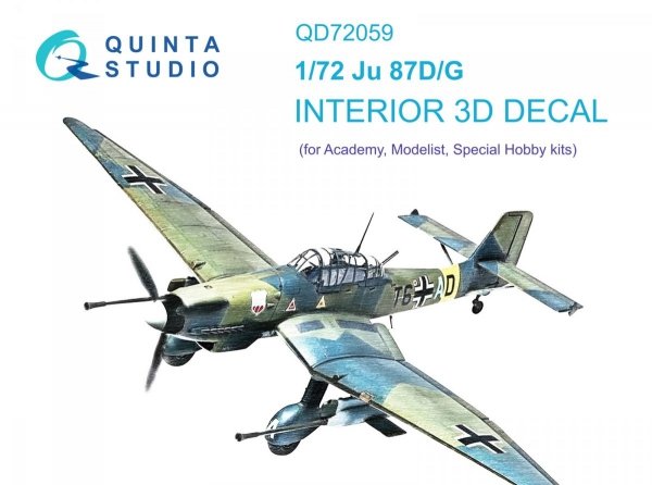 Quinta Studio QD72059 Ju 87 D/G 3D-Printed &amp; coloured Interior on decal paper (Academy/Special Hobby) 1/72