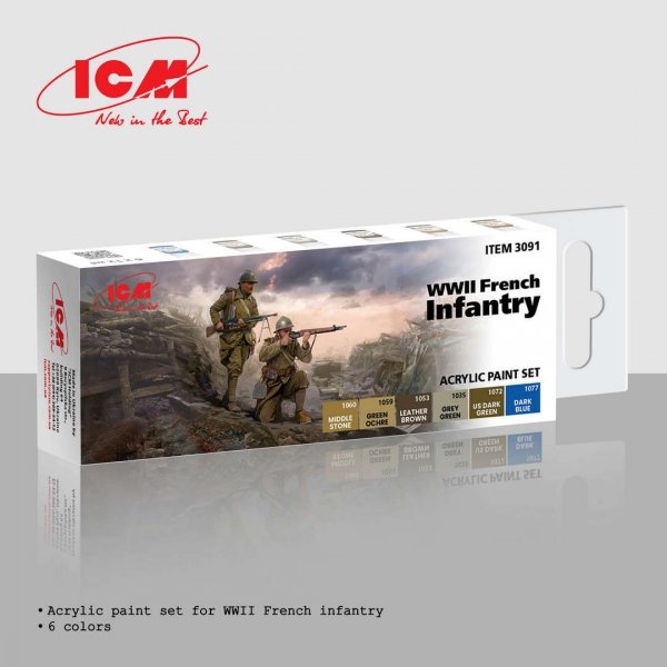 ICM 3091 Acrylic Paints Set for WWII French Infantry 6x12ml