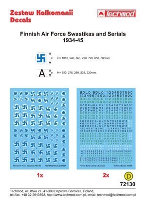 Techmod 72130 - Finnish Air Force Swastikas and Serials 1934-45 (1:72)