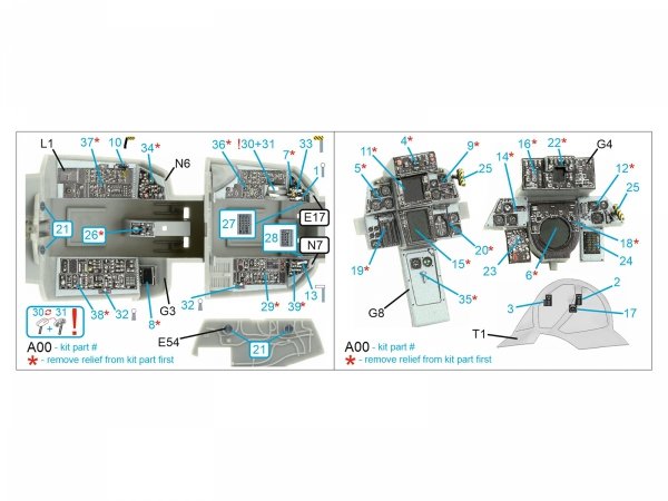 Quinta Studio QDS-48395 F-14A 3D-Printed &amp; coloured Interior on decal paper (Hobby Boss) (Small version) 1/48