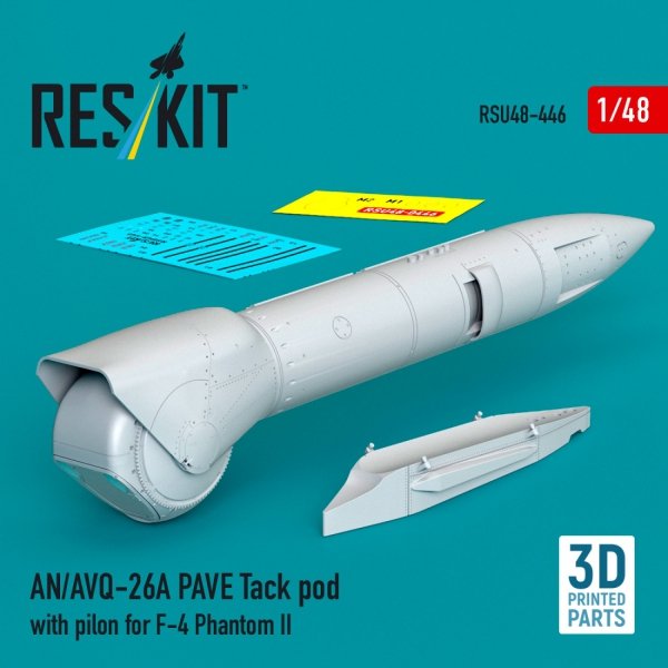 RESKIT RSU48-0446 AN/AVQ-26A PAVE Tack pod with pilon for F-4 Phantom II (3D Printed) (1/48)