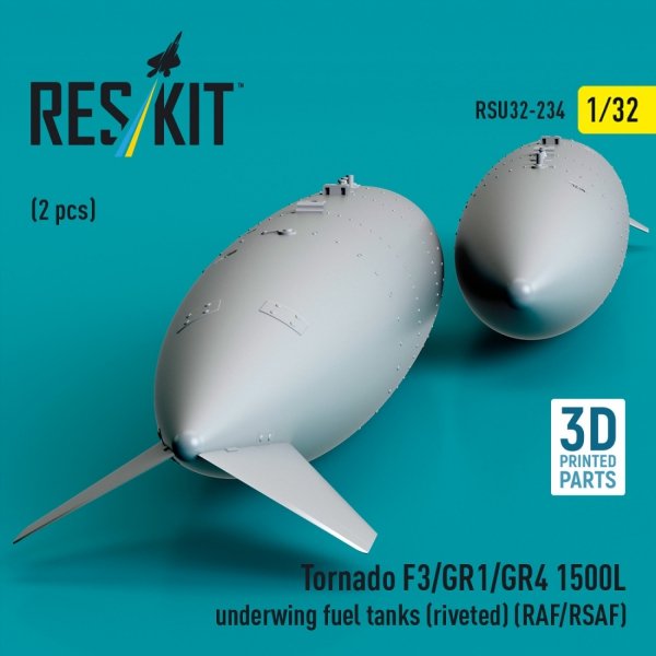 RESKIT RSU32-0234 Tornado F3/GR1/GR4 1500L underwing fuel tanks (riveted) (RAF/RSAF) (2 pcs) (3D Printed) (1/32)
