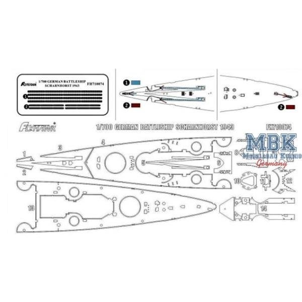 FlyHawk Model FH710074 German Battleship Scharnhorst 1943 Wooden Deck 1/700