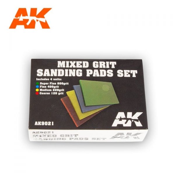 AK Interactive AK9021 MIXED GRIT SANDING PADS SET 4 UNITS
