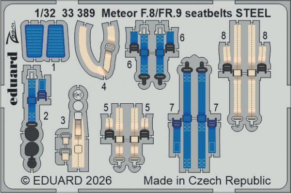 Eduard 33389 Meteor F.8/FR.9 seatbelts STEEL Zoom set for REVELL 1/32