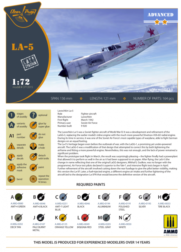 Clear Prop! CP72015 La-5 late version ADVANCED KIT 1/72