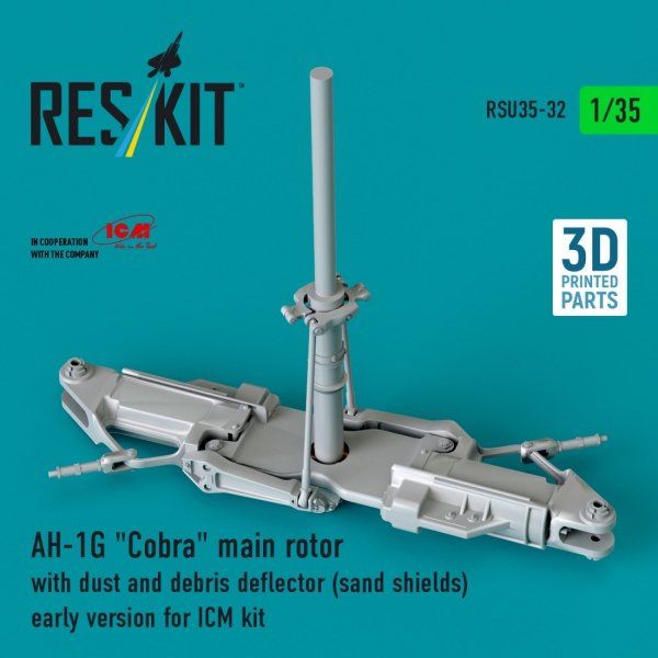 RESKIT RSU35-0032 AH-1G "Cobra" main rotor with dust and debris deflector (sand shields) early version for ICM kit (3D Printed) (1/35)