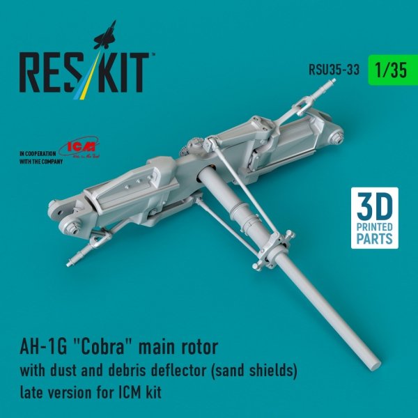 RESKIT RSU35-0033 AH-1G "Cobra" main rotor with dust and debris deflector (sand shields) late version for ICM kit (3D Printed) (1/35)