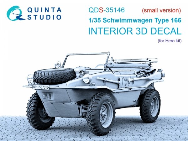 Quinta Studio QDS-35146 Schwimmwagen Type 166 3D-Printed &amp; coloured Interior on decal paper (Hero) (Small version) 1/35