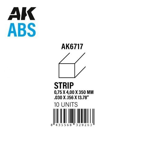 AK Interactive AK6717 STRIPS 0.75 X 4.00 X 350MM – ABS STRIP – 10 UNITS PER BAG