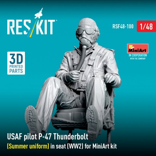 RESKIT RSF48-0100 USAF pilot P-47 Thunderbolt (Summer uniform) in seat (WW2) for MiniArt kit (3D Printed) (1/48)