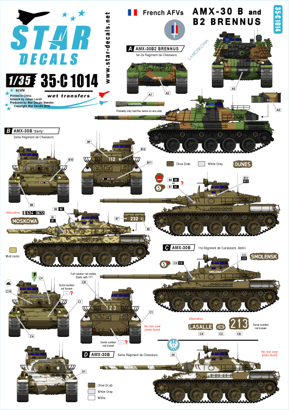 Star Decals 35-C1014 French AMX-30 B and AMX-30 B2 BRENNUS 1/35