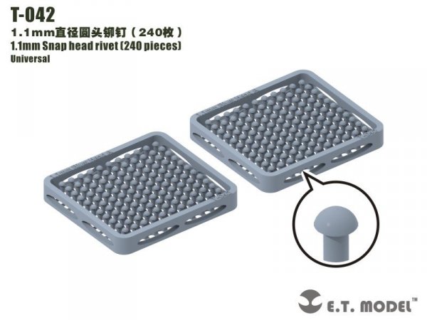 E.T. Model T-042 1.1mm Snap head rivet (240 pieces) ( nity )