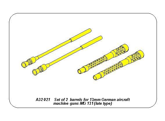 Aber A32021 Set of 2 barrels for German 13mm aircraft machine guns MG 131 (late type) (1:32)