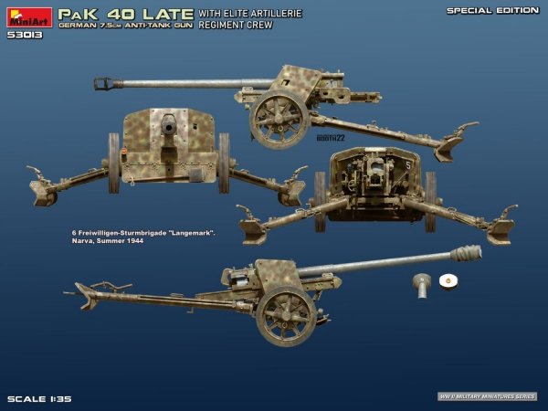 Mini Art 53013 German 7.5cm PaK 40 Late w/Elite Artillerie Regiment Crew. Special Edition 1/35