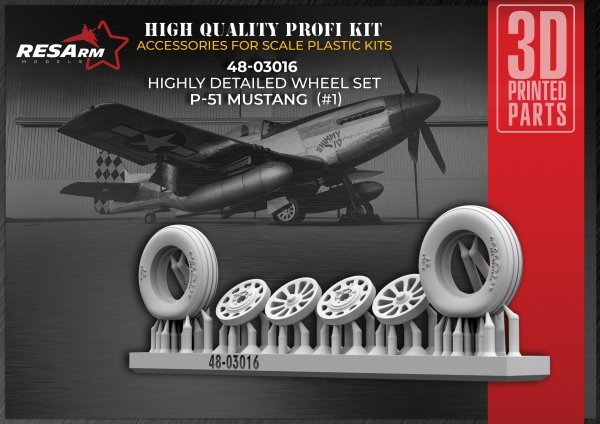 RESArm 48-03016 P-51 VAR 1 - Wheels under load (3D resin printing) 1/48