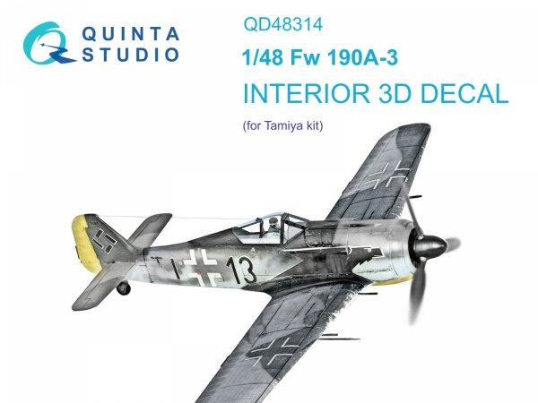 Quinta Studio QD48314 Fw 190A-3 3D-Printed &amp; coloured Interior on decal paper (Tamiya) 1/48