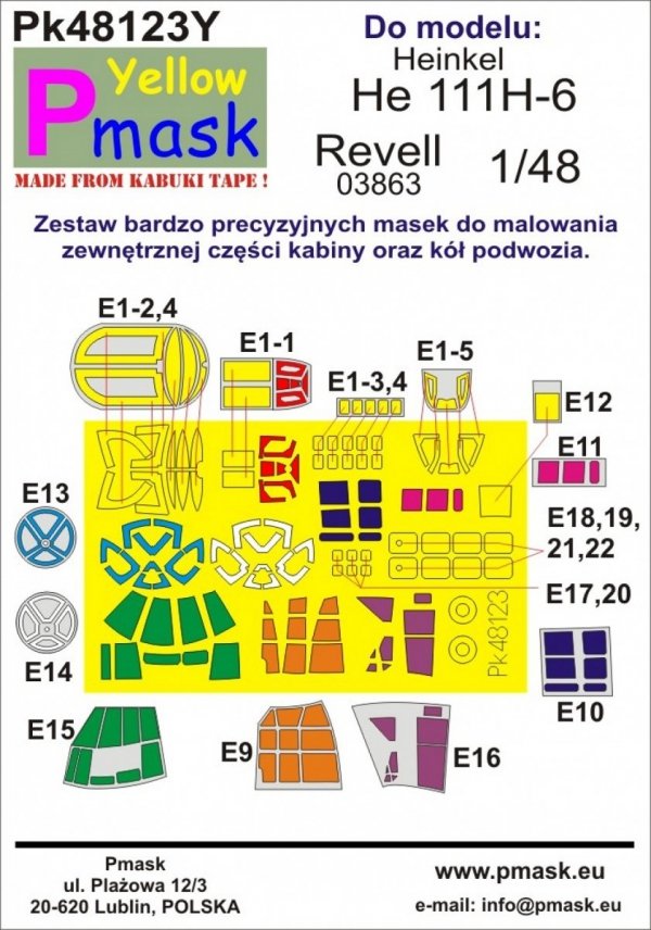 P-Mask PK48123Y He 111H-6 (Revell 03863) Maski z żółtego materiału kabuki 1/48
