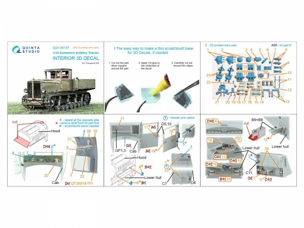 Quinta Studio QD+35157 Komintern Artillery Tractor 3D-Printed &amp; coloured Interior on decal paper (Trumpeter) (with 3D-printed resin parts) 1/35