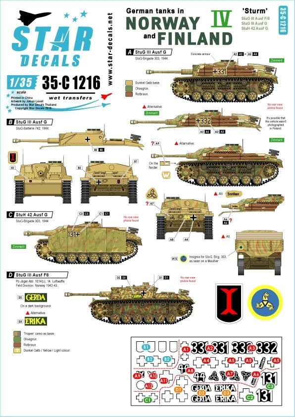 Star Decals 35-C1216 German tanks in Norway &amp; Finland # IV 1/35