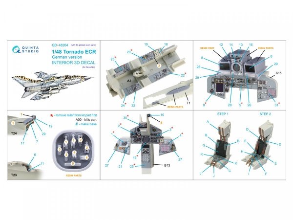 Quinta Studio QD+48204 Tornado ECR German 3D-Printed &amp; coloured Interior on decal paper (Revell) (with 3D-printed resin parts) 1/48