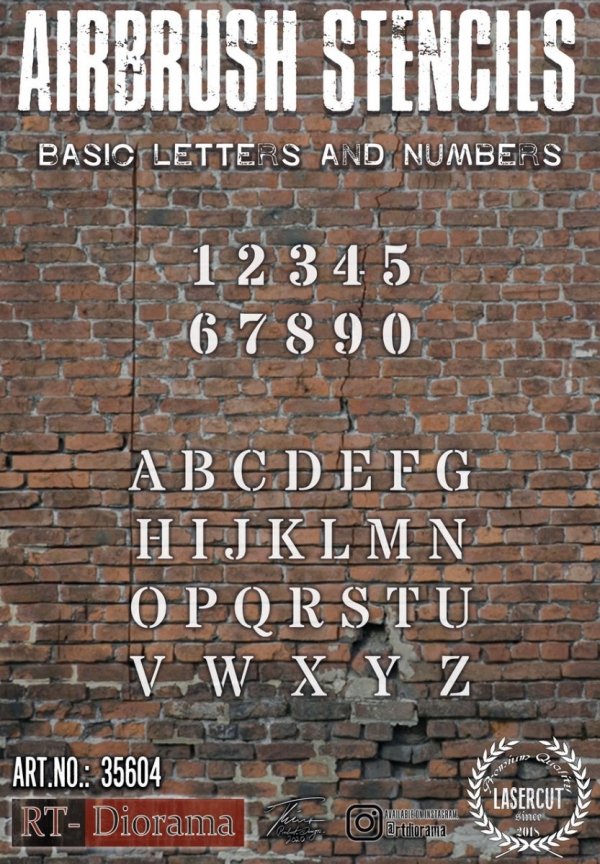 RT-Diorama 35604 Airbrush Stencil: Basic letters and numbers 1/35
